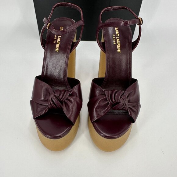 Saint Laurent Bianca Node High Heel Platform Sandals sz 38.5 EU 8.5 US Wine Red - Picture 5 of 16